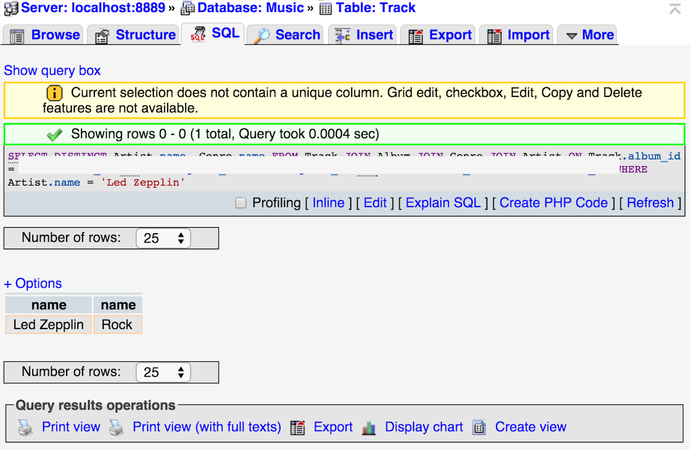 multi table database tracks assignment