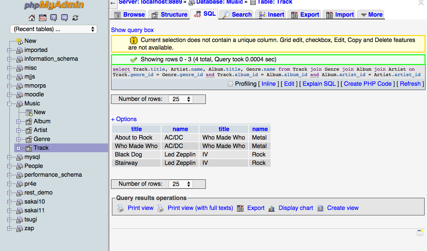 multi table database tracks assignment