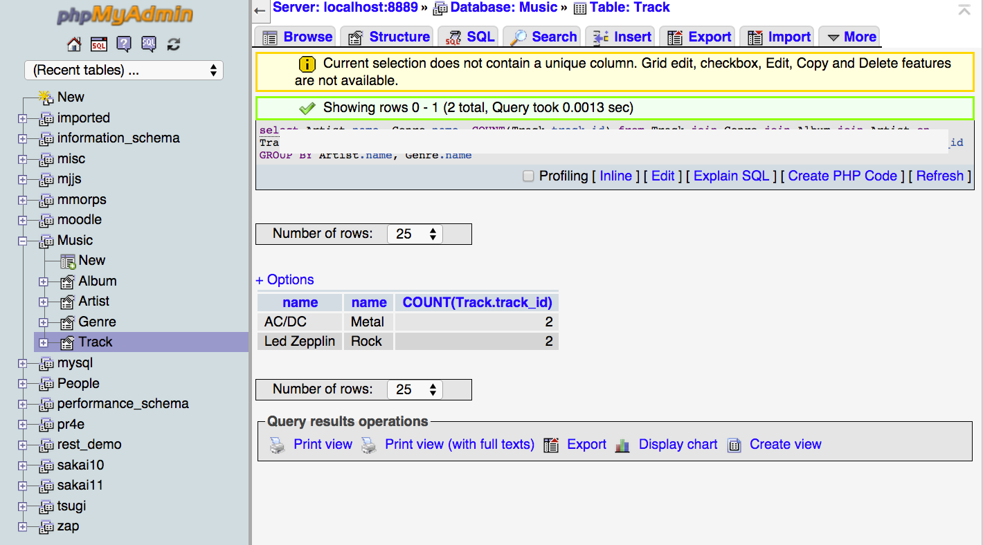 multi table database tracks assignment